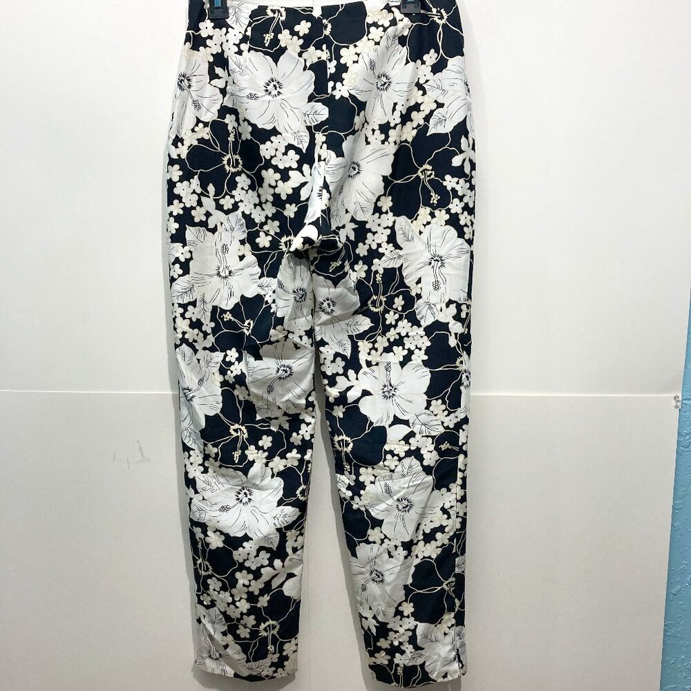 Real Clothes Floral pant Silk Ivory Black Lightweight Side Zip Size 6 - Picture 2 of 11